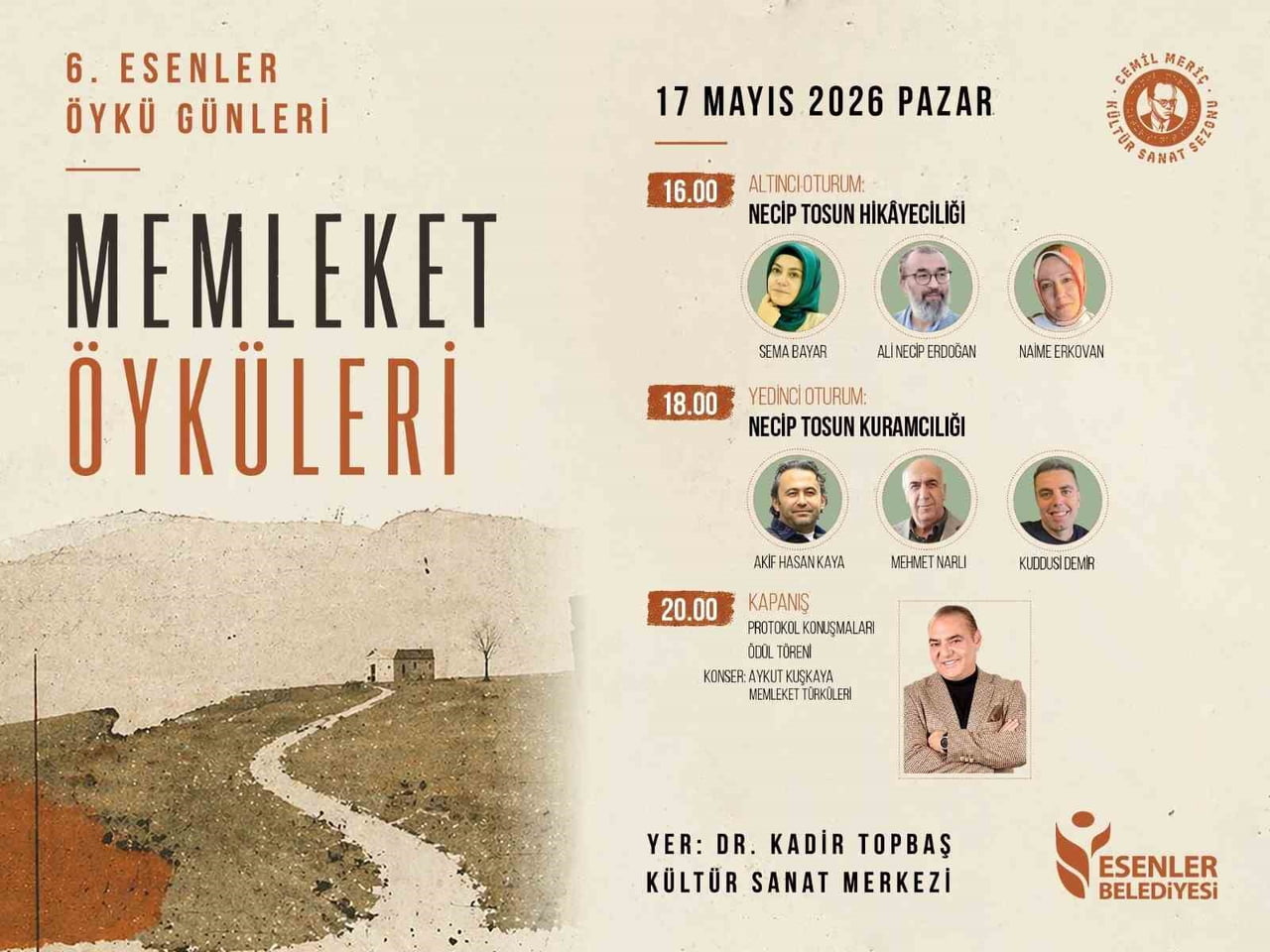 ESENLER BELEDİYESİ TARAFINDAN BU YIL ALTINCISI DÜZENLENECEK ESENLER ÖYKÜ GÜNLERİ, 15-17 MAYIS...