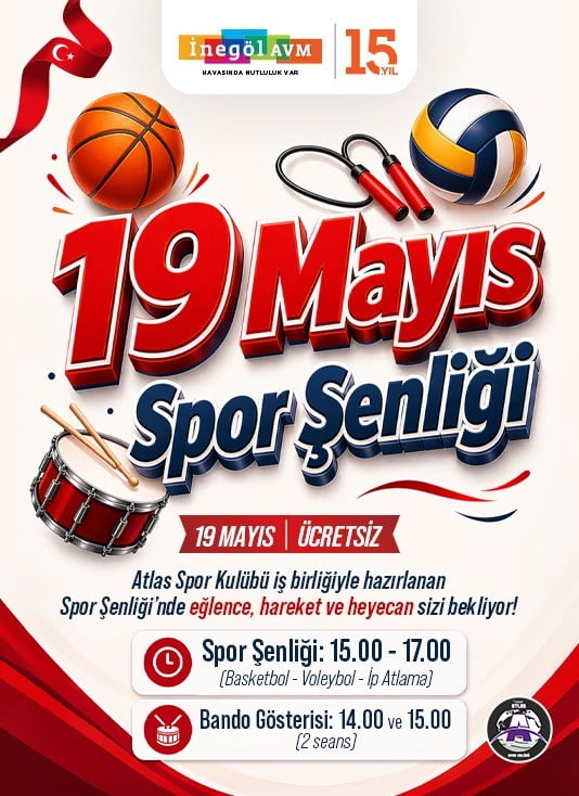 İNEGÖL AVM'DE 19 MAYIS'TA SPOR ŞENLİĞİ VE BANDO GÖSTERİSİYLE BAYRAM COŞKUSU YAŞANACAK.