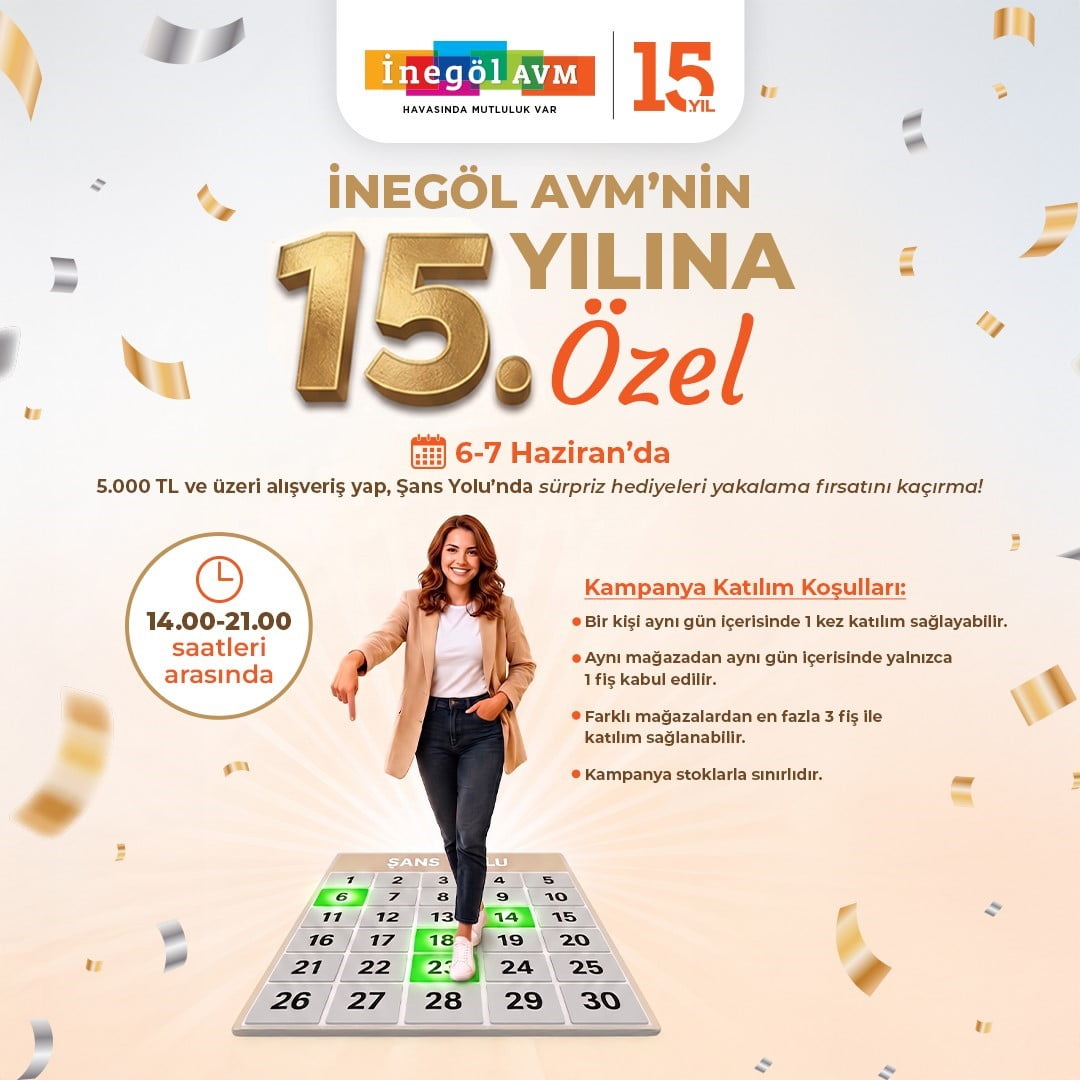 İNEGÖL AVM, 15'İNCİ YILINI RENKLİ ETKİNLİKLER, CANLI MÜZİK PERFORMANSI VE HEDİYELERLE KUTLAMAYA...