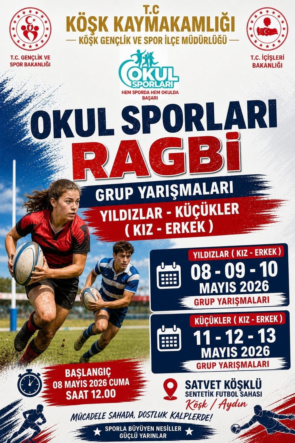KÖŞK’TE OKUL SPORLARI RAGBİ GRUP YARIŞMALARI YAPILACAK