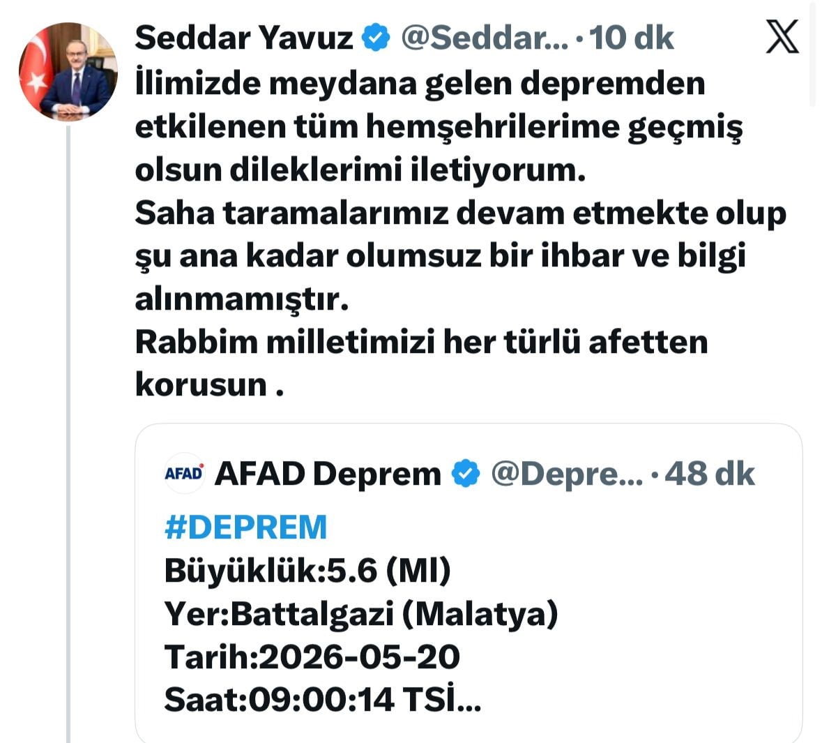 MALATYA’DA MEYDANA GELEN 5.6 BÜYÜKLÜĞÜNDEKİ DEPREMİN ARDINDAN MALATYA VALİSİ SEDDAR YAVUZ...
