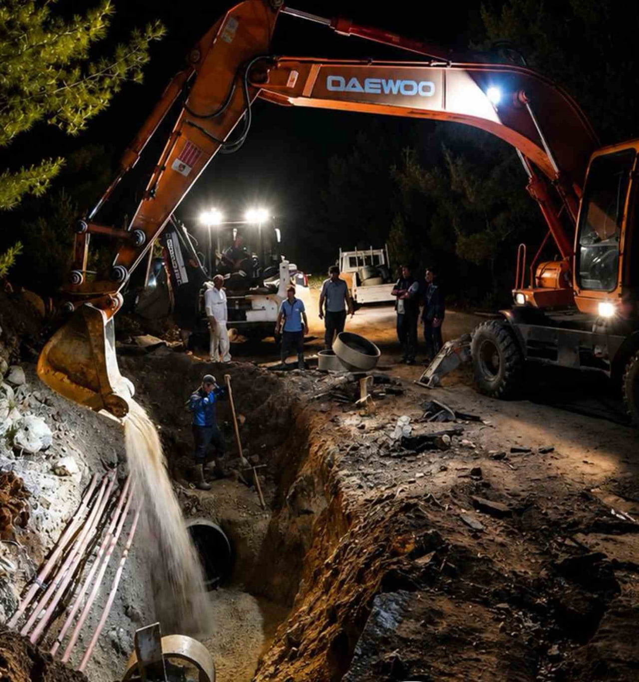 MUSKİ EKİPLERİNDEN TORBA’DAKİ SU İSALE HATTI PATLAMASINA GECE MÜDAHALESİ