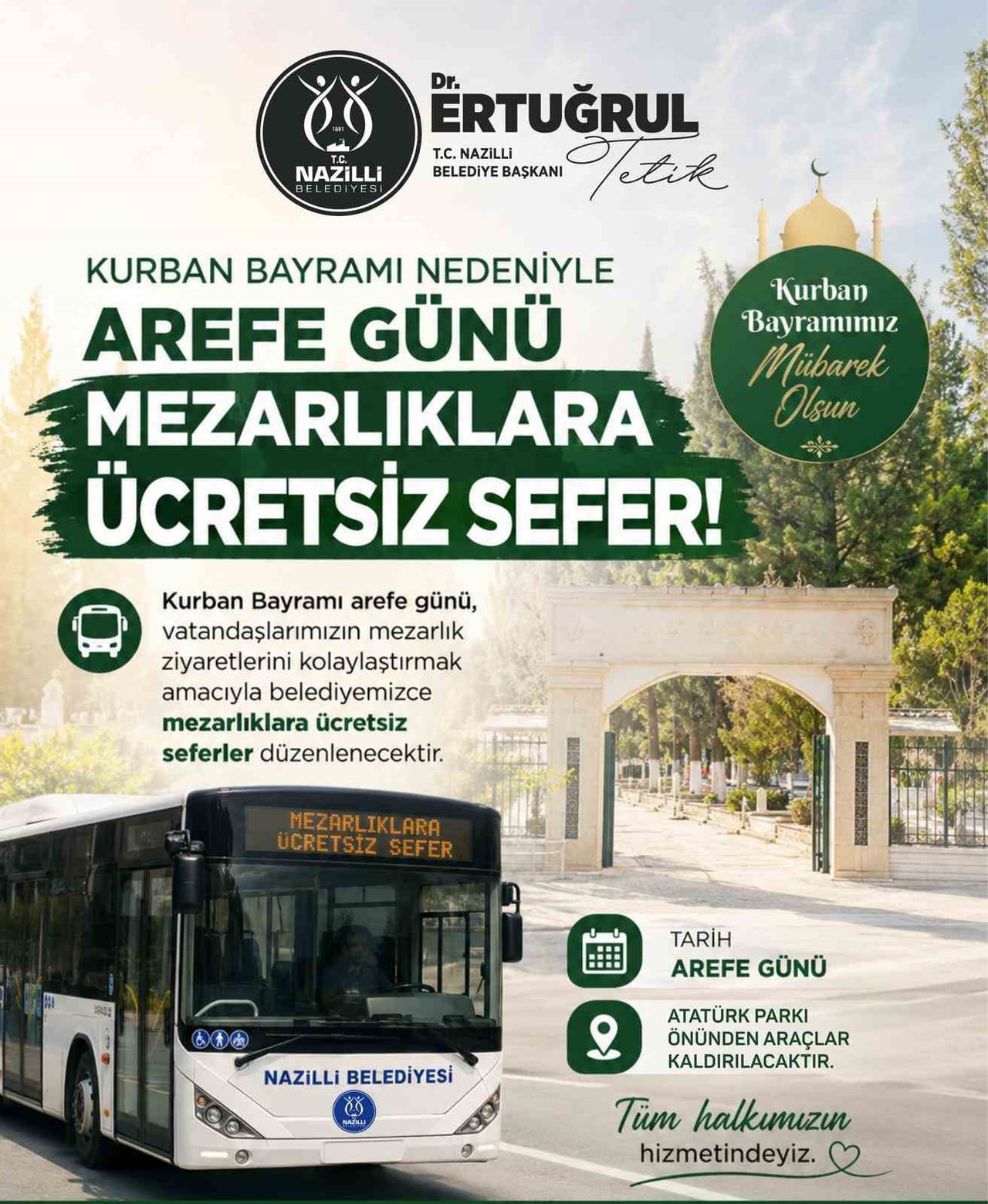NAZİLLİ BELEDİYESİ, KURBAN BAYRAMI ÖNCESİNDE VATANDAŞLARIN MEZARLIK ZİYARETLERİNİ KOLAYLAŞTIRMAK...