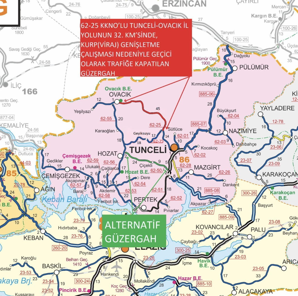 TUNCELİ-OVACIK KARAKOLUNUN 32.  KİLOMETRESİNDE YOL GENİŞLETME ÇALIŞMALARI KAPSAMINDA KONTROLLÜ...