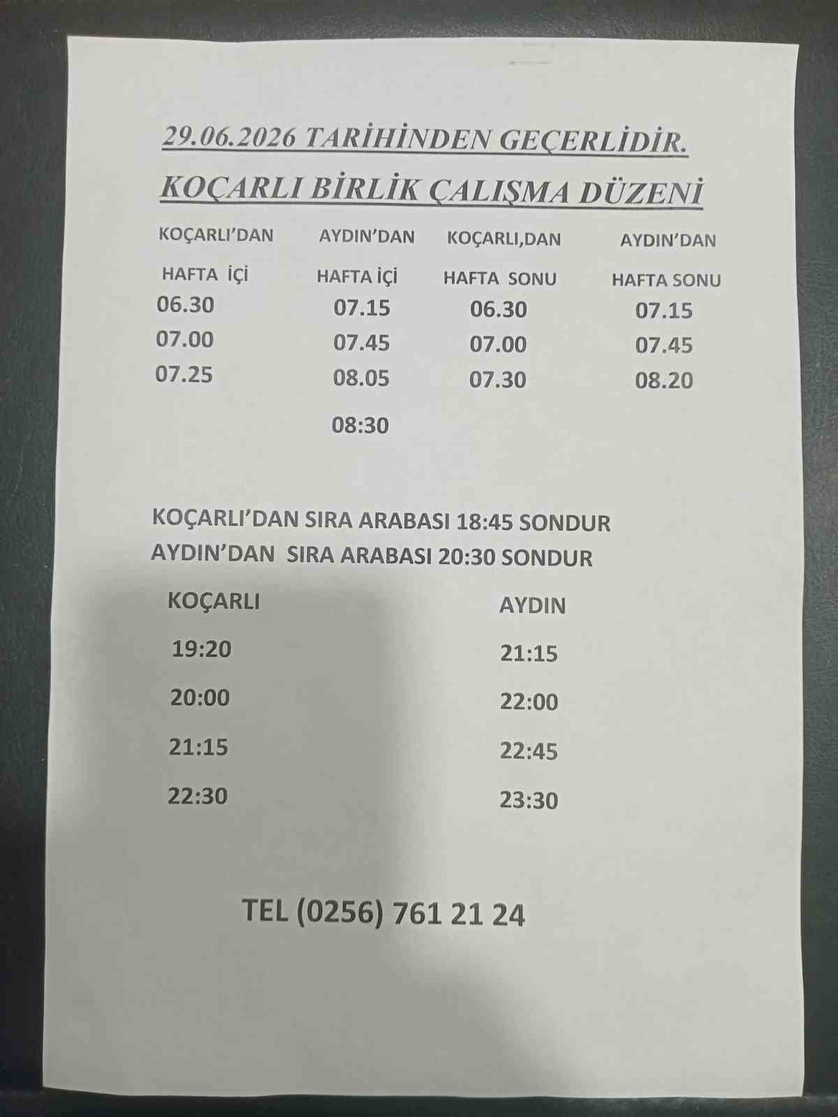 AYDIN'IN KOÇARLI İLÇESİNDE KOÇARLI BİRLİK MİNİBÜS SAATLERİ 29 HAZİRAN 2026 TARİHİNDEN İTİBAREN...