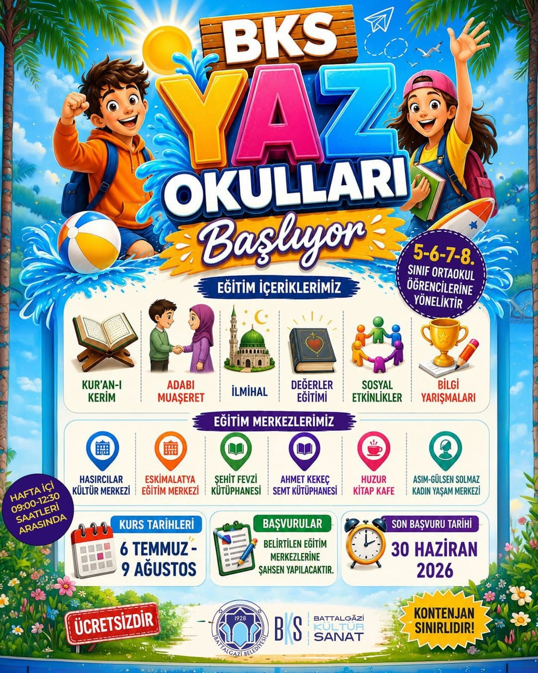 BATTALGAZİ BELEDİYESİ YAZ OKULU KAYITLARI BAŞLADI