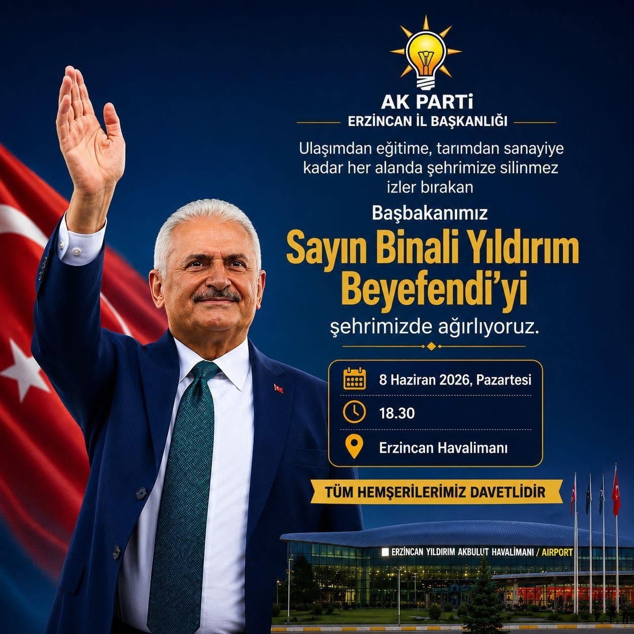 BİNALİ YILDIRIM ERZİNCAN’A GELİYOR