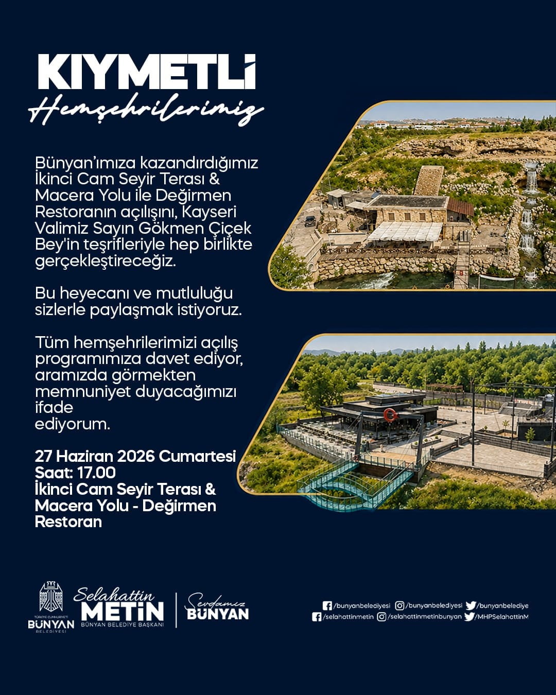 BÜNYAN BELEDİYE BAŞKANI SELAHATTİN METİN; İLÇEYE KAZANDIRILAN İKİNCİ CAM SEYİR TERASI & MACERA...