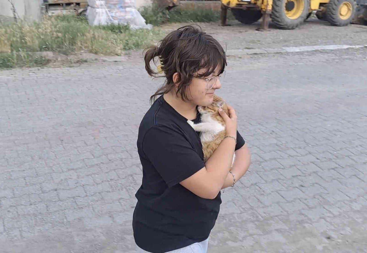 ÇAYA DÜŞEN KEDİ İTFAİYE EKİPLERİ TARAFINDAN KURTARILDI. DAHA SONRA İSE VATANDAŞLARA TESLİM...