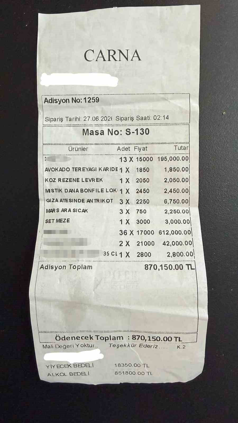 ÇEŞME ALAÇATI'DA BİR EĞLENCE MEKANINDA GELEN 870 BİN 150 TL'LİK HESAP SOSYAL MEDYADA GÜNDEM...