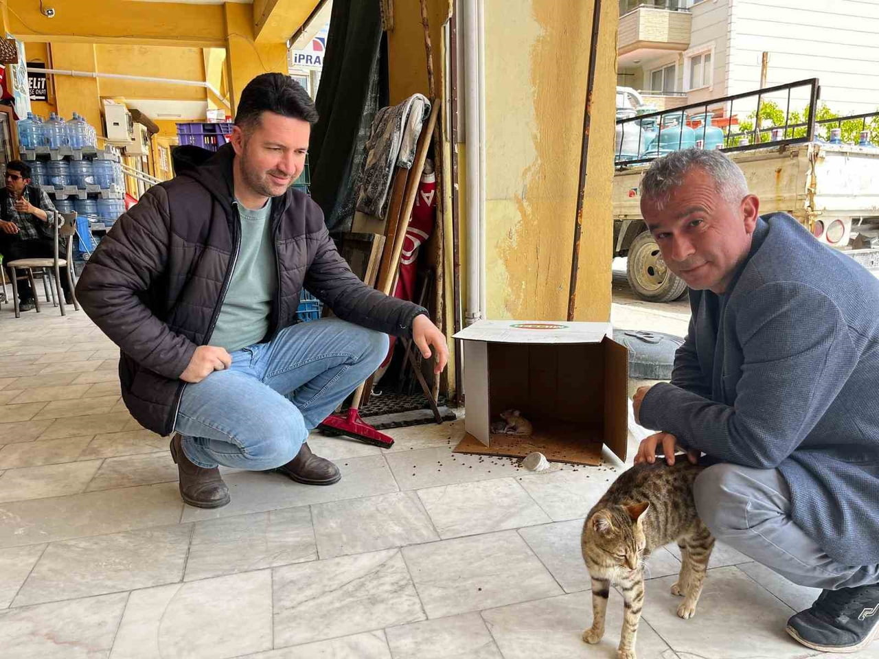 DENİZLİ’NİN BULDAN İLÇESİNDE İŞYERİNDE DOĞUM YAPAN KEDİYE VE YAVRULARINA ESNAFLAR SAHİP...