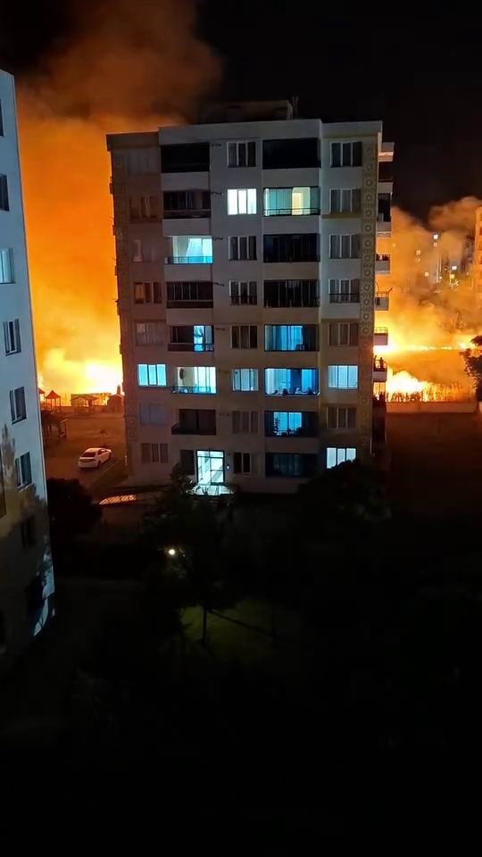 DİYARBAKIR’IN BAĞLAR İLÇESİNDE, APARTMANLARIN ARASINDA BULUNAN ARAZİDEKİ KURUMUŞ OTLAR ALEV ALDI....