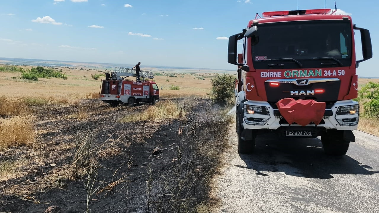 EDİRNE'NİN SÜLOĞLU İLÇESİNDE ÇIKAN ARAZİ YANGININDA BUĞDAY TARLASI ZARAR GÖRDÜ.