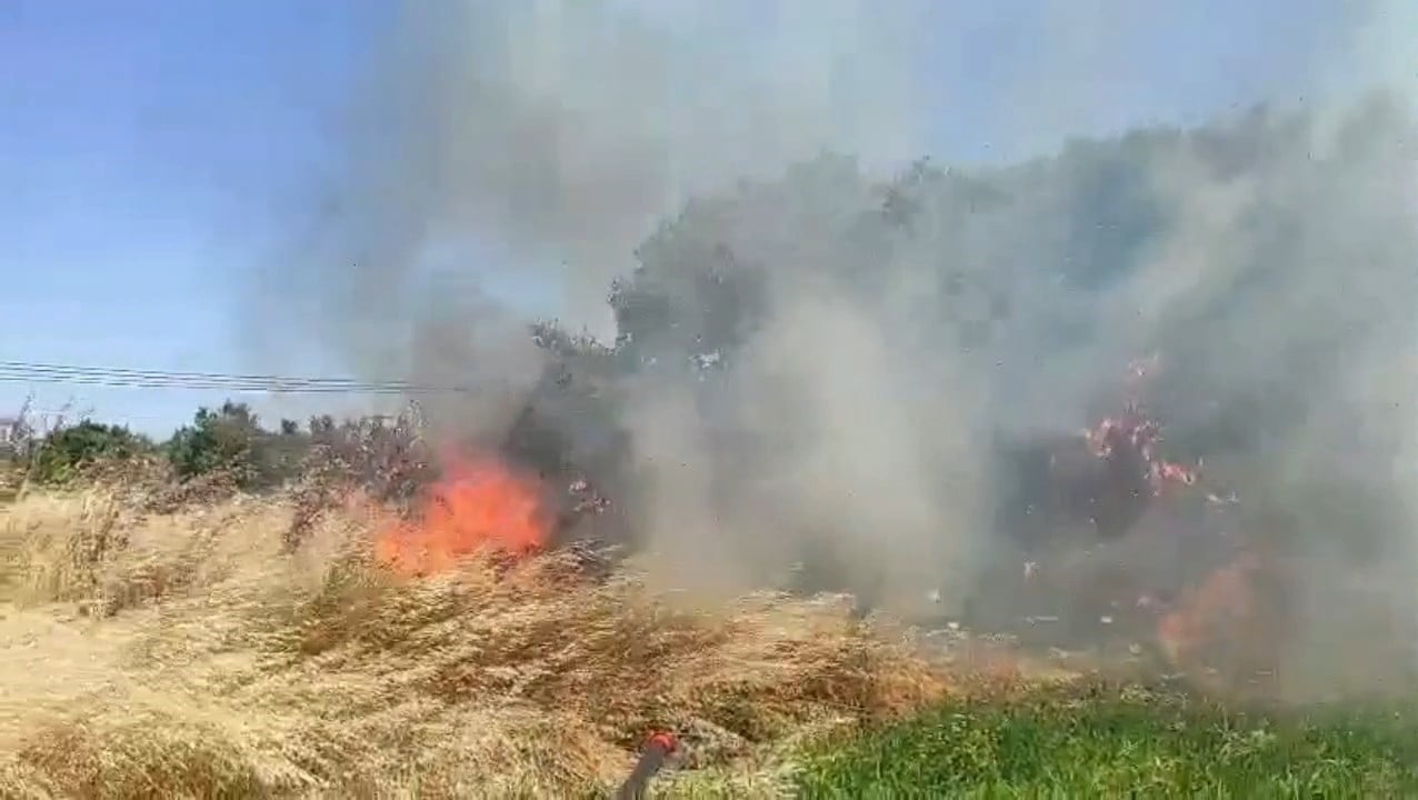 EZİNE İLÇESİNDE TARIM ARAZİSİNDE YANGIN ÇIKTI. ALEVLERE HAVADAN VE KARADAN MÜDAHALE...
