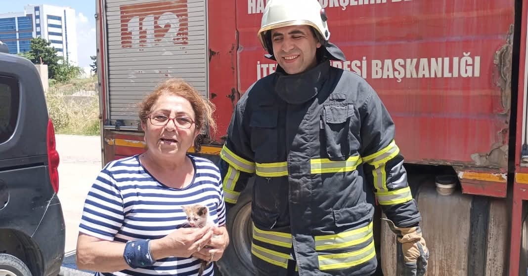 HATAY’DA ARACIN MOTOR KISMINA GİREN  YAVRU KEDİ, İTFAİYE EKİPLERİ TARAFINDAN KURTARILDI.