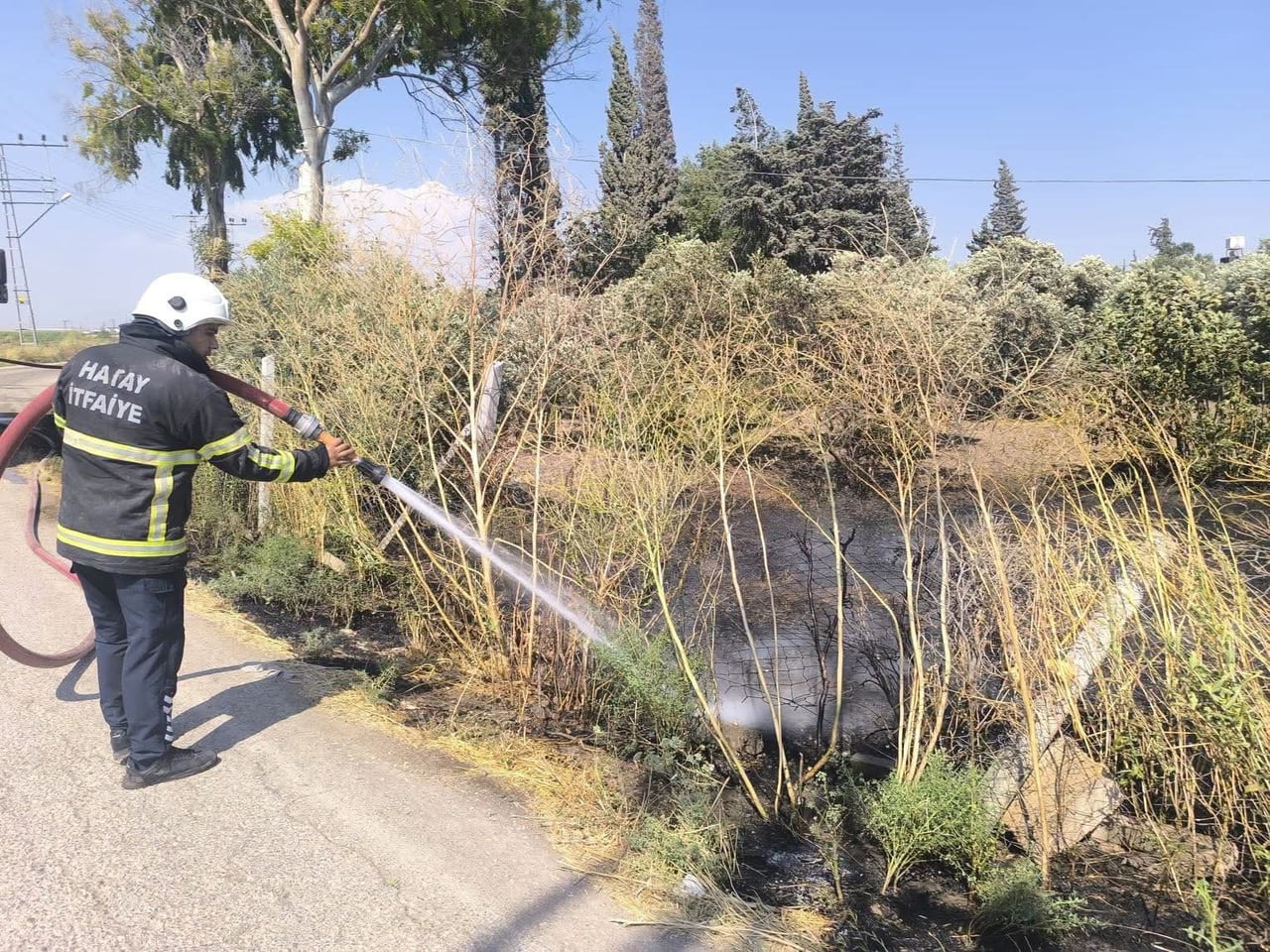 HATAY’IN REYHANLI İLÇESİNDE ZEYTİNLİK ALANDA ÇIKAN YANGIN, İTFAİYE EKİPLERİNİN MÜDAHALESİYLE...