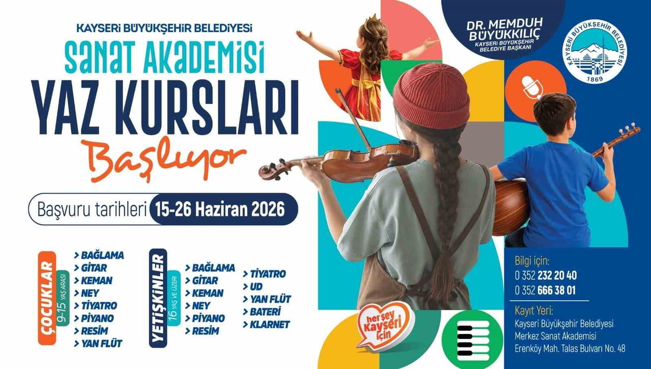 KAYSERİ BÜYÜKŞEHİR BELEDİYESİ KONSERVATUARI, 2026 YAZ KURSLARI İÇİN KAYIT SÜRECİNİ BAŞLATIYOR....