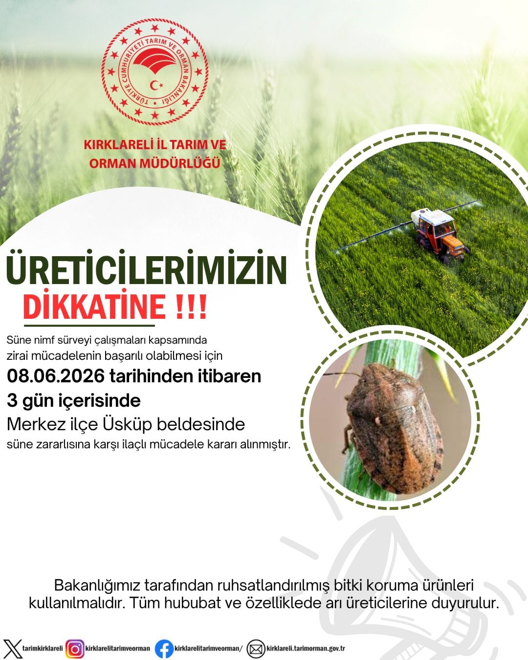 KIRKLARELİ İL TARIM VE ORMAN MÜDÜRLÜĞÜ, HUBUBAT ÜRETİMİNDE ÖNEMLİ VERİM VE KALİTE KAYIPLARINA...