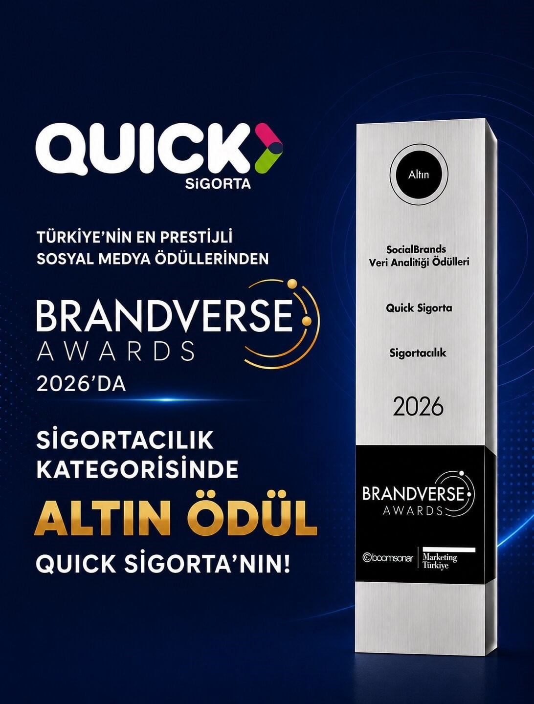 MARKETİNG TÜRKİYE VE BOOMSONAR İŞ BİRLİĞİYLE GERÇEKLEŞTİRİLEN BRANDVERSE AWARDS 2026'DA QUİCK...