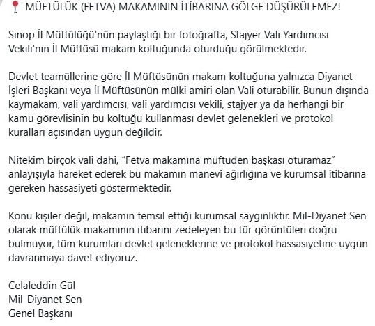 MİL-DİYANET SEN GENEL BAŞKANI CELALEDDİN GÜL, SİNOP İL MÜFTÜLÜĞÜ TARAFINDAN PAYLAŞILAN BİR...