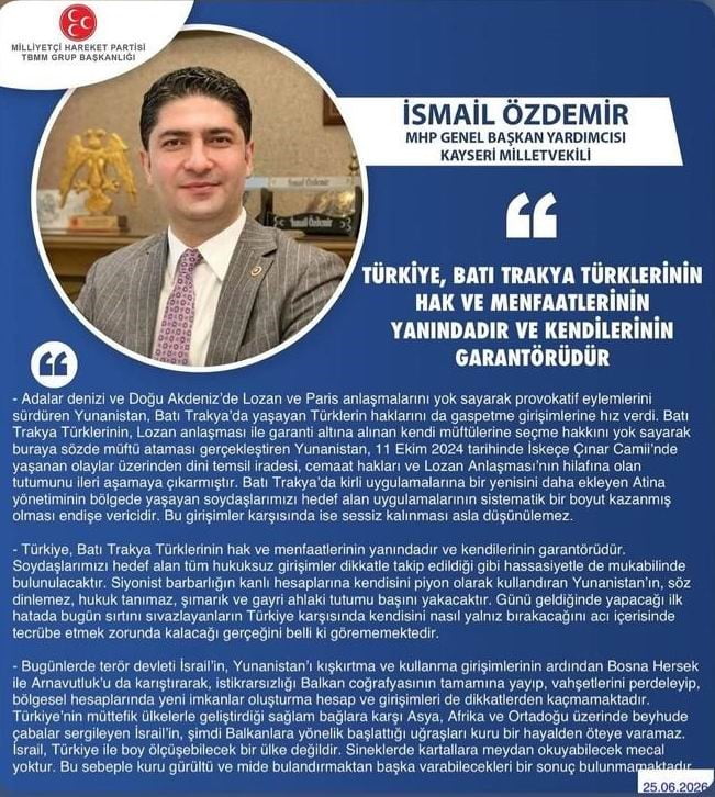 MİLLİYETÇİ HAREKET PARTİSİ (MHP) GENEL BAŞKAN YARDIMCISI VE KAYSERİ MİLLETVEKİLİ İSMAİL ÖZDEMİR...
