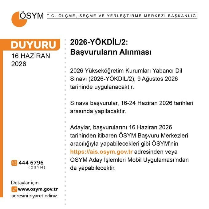 ÖLÇME, SEÇME VE YERLEŞTİRME MERKEZİ (ÖSYM), YÜKSEKÖĞRETİM KURUMLARI YABANCI DİL SINAVI (YÖKDİL)...