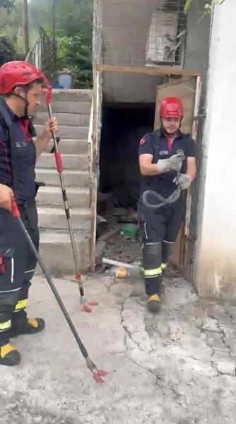 OSMANİYE'DE EVİN BAHÇESİNDE GÖRÜLEN YILAN YAKALANDI
