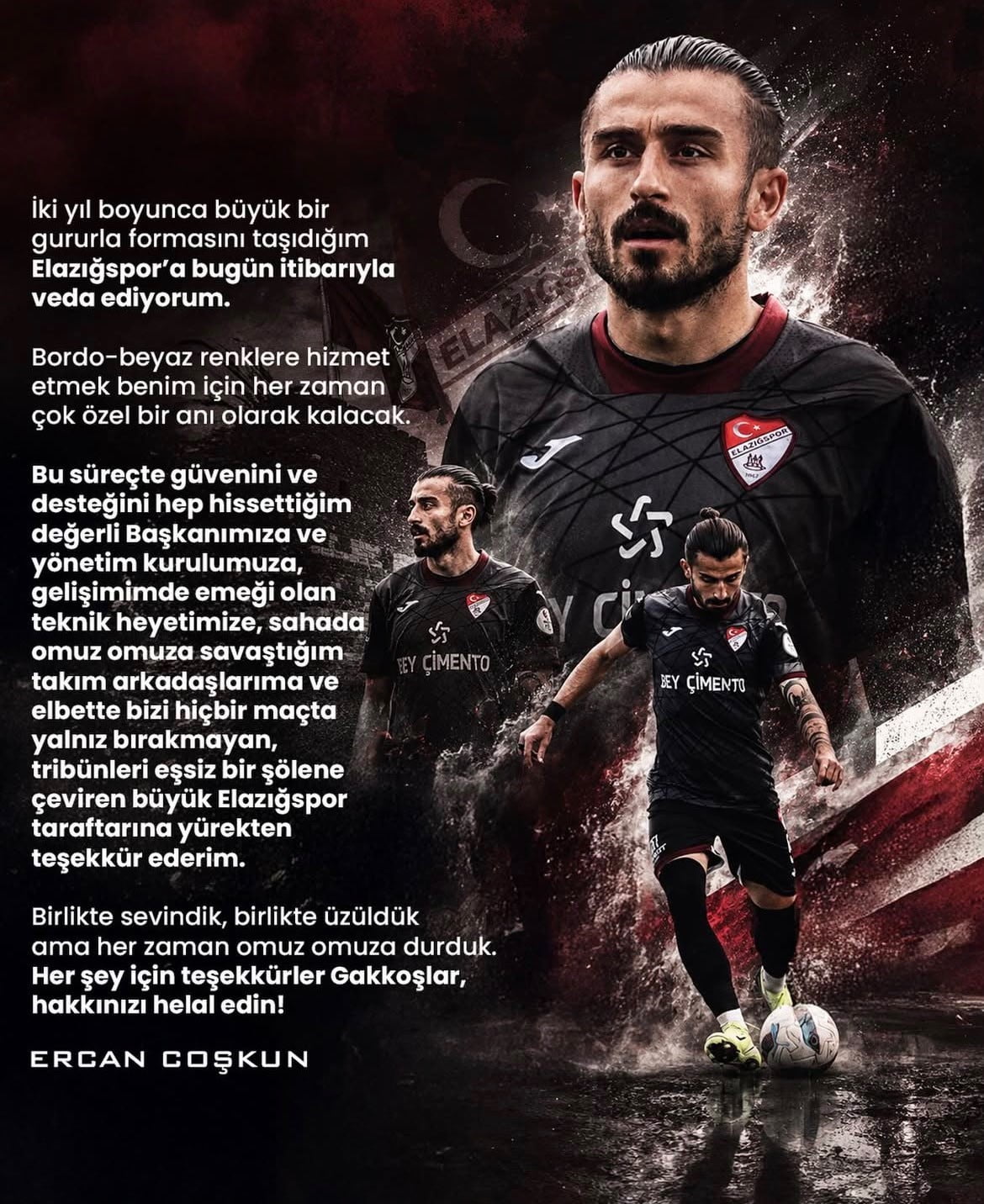 SAVUNMA OYUNCUSU ERCAN COŞKUN ELAZIĞSPOR‘A VEDA ETTİ