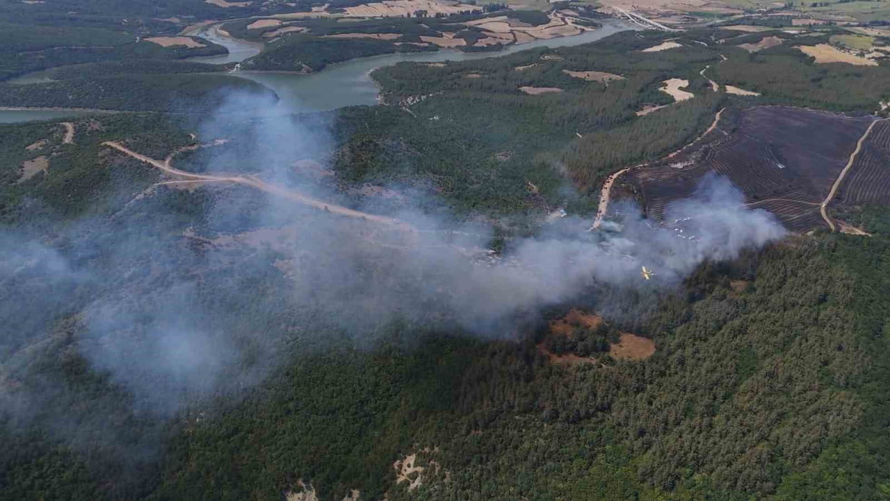 ANIZDAN ORMANA SIÇRAYAN YANGIN DRON İLE GÖRÜNTÜLENDİ