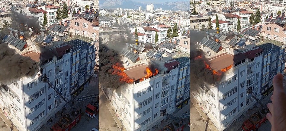 ANTALYA'DA 5 KATLI APARTMANIN TERAS KATINDA ÇIKAN YANGINDA ALEVLERDEN KAÇIP BİR ALT KATTAKİ...