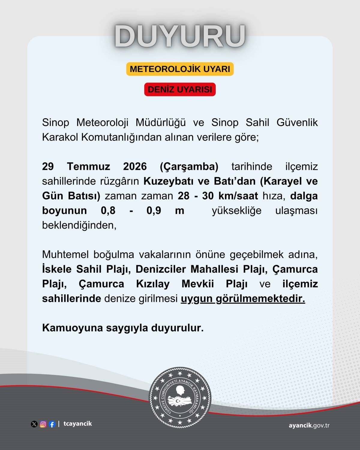 AYANCIK KAYMAKAMLIĞININ AÇIKLAMASI