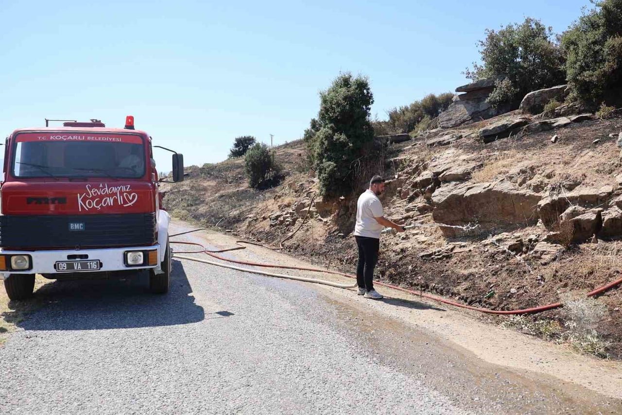 AYDIN'IN KOÇARLI İLÇESİNDE ZEYTİNLİK ALANDA ÇIKAN YANGIN, KARADAN VE HAVADAN MÜDAHALE İLE KISA...