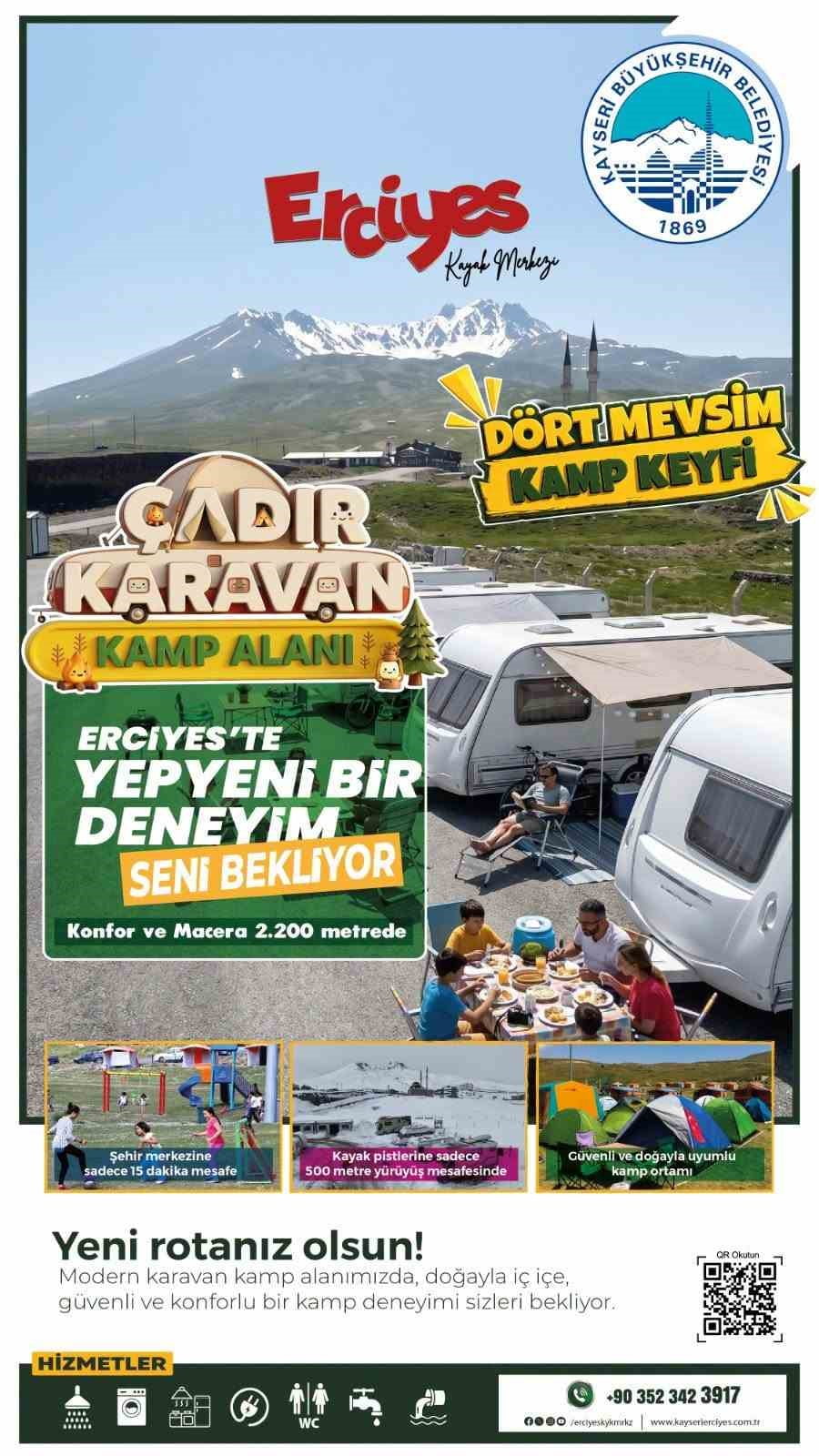 BÜYÜKŞEHİRİN, ERCİYES’İN 2 BİN 200 METRESİNDE KONFOR VE MACERAYI BİR ARADA SUNDUĞU ÇADIR KARAVAN...