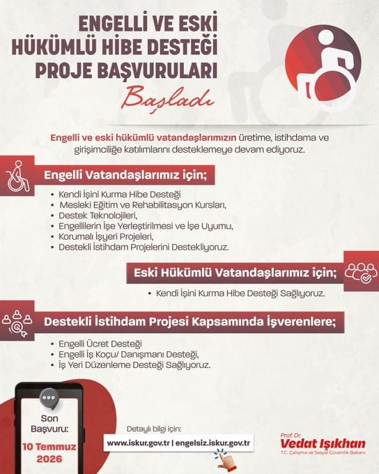ÇALIŞMA VE SOSYAL GÜVENLİK BAKANI VEDAT IŞIKHAN, ENGELLİ VE ESKİ HÜKÜMLÜ HİBE DESTEĞİ PROGRAMI'NIN...