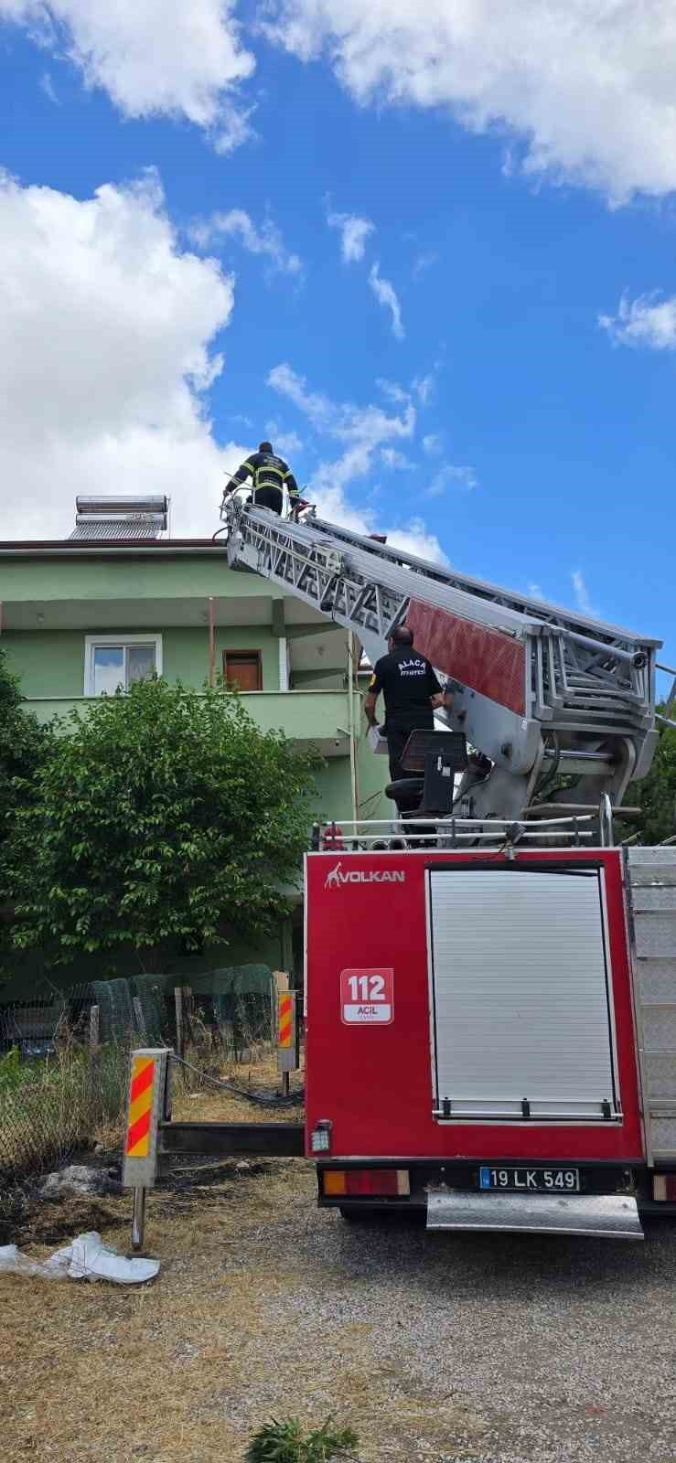 ÇORUM’UN ALACA İLÇESİNDE YUVASINDA AYAĞINA NAYLON VE BEZ PARÇALARI DOLANDIĞI İÇİN UÇAMAYAN LEYLEK...