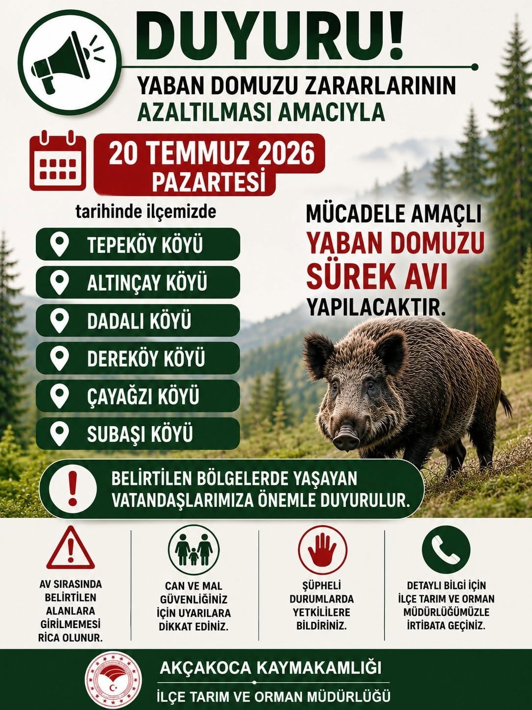 DÜZCE'NİN AKÇAKOCA İLÇESİNDE, YABAN DOMUZU ZARARLARININ AZALTILMASI AMACIYLA 6 KÖYDE 20 TEMMUZ...
