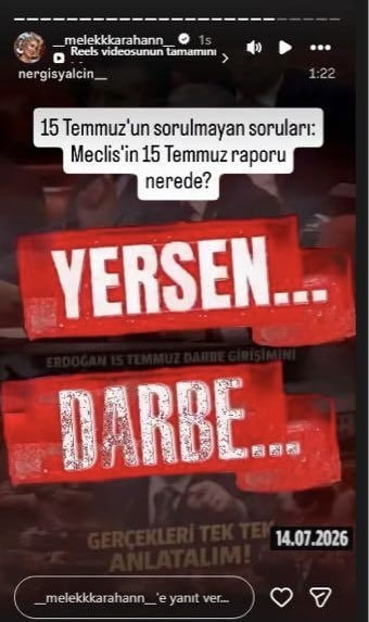 EDİNİLEN BİLGİYE GÖRE, SOSYAL MEDYA PLATFORMU ÜZERİNDEN @_MELEKKKARAHANN_ RUMUZUYLA PAYLAŞIM YAPAN...