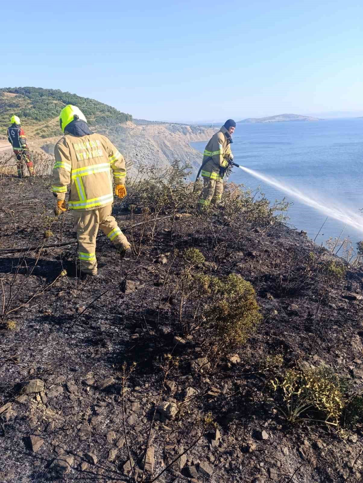 ERDEK'TE MEZARLIK GİRİŞİNDEKİ OT YANGINI BÜYÜMEDEN SÖNDÜRÜLDÜ