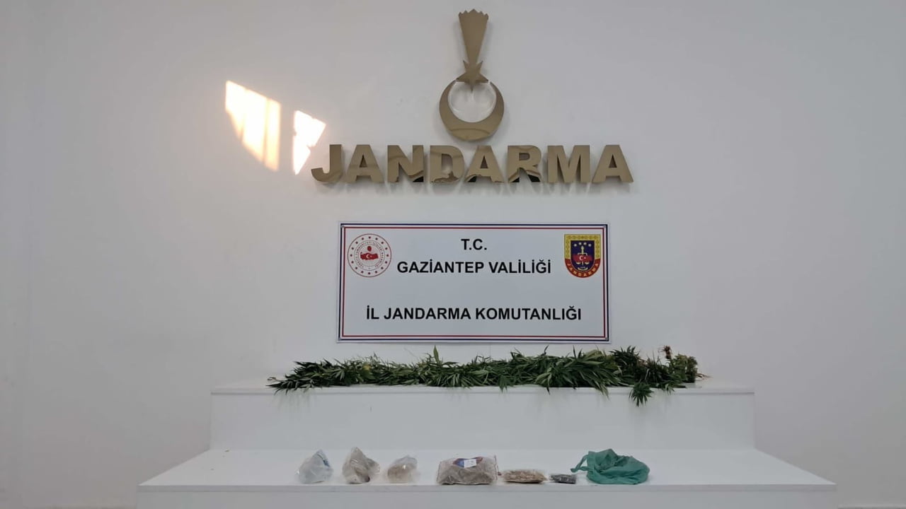 GAZİANTEP'TE JANDARMA EKİPLERİNCE YAPILAN OPERASYONLARDA 1,5 KİLO ESRAR İLE 69 KÖK KENEVİR BİTKİSİ...