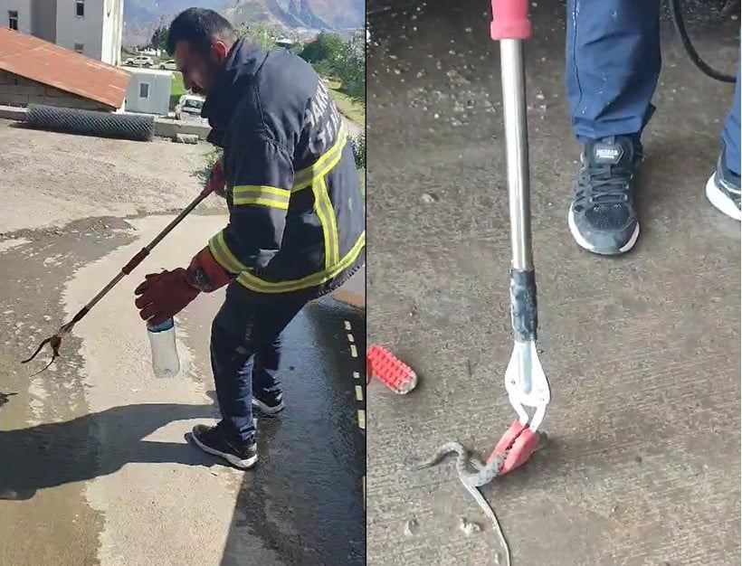 HAKKARİ’DE BİR ARACIN MOTOR BÖLÜMÜNE GİREN YAKLAŞIK BİR METRE UZUNLUĞUNDAKİ YILAN, İTFAİYE...