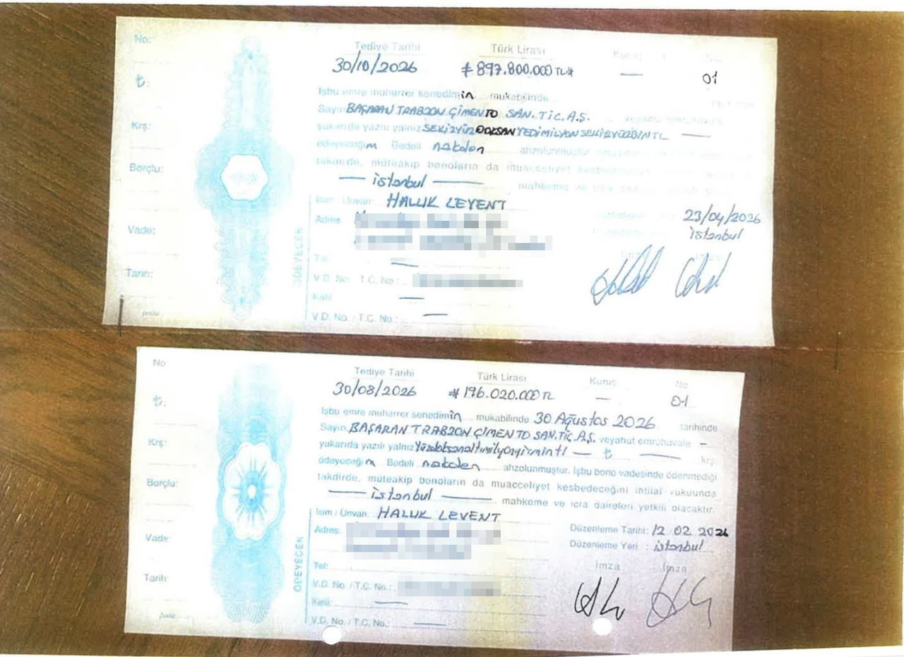 HALUK LEVENT İMZALI TOPLAM DEĞERİ 4 ADET 897 MİLYON 800 BİN LİRA OLAN VADELİ SENET...