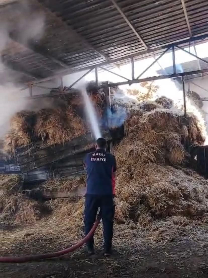 HATAY’IN REYHANLI İLÇESİNDE BİR AHIRDA MEYDANA GELEN SAMANLIK YANGINI  GENİŞ ALANA SIÇRAMADAN...