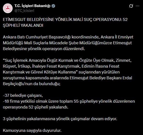 İÇİŞLERİ BAKANLIĞI'NIN AÇIKLAMASI