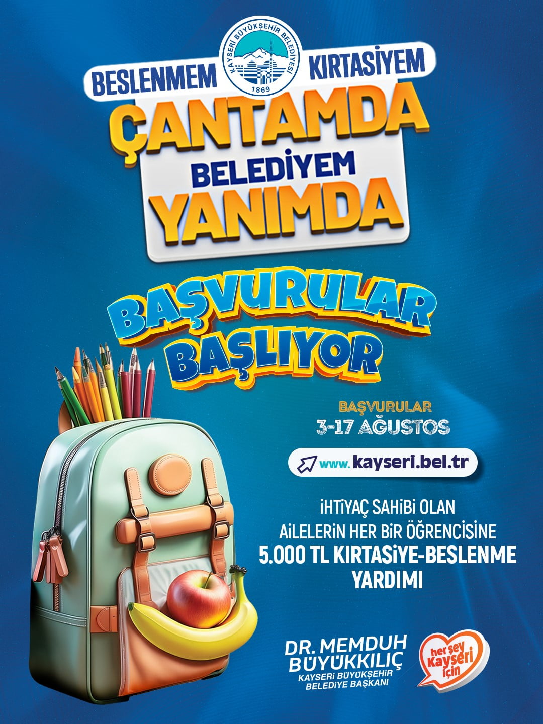 KAYSERİ BÜYÜKŞEHİR BELEDİYE BAŞKANI DR. MEMDUH BÜYÜKKILIÇ, İHTİYAÇ SAHİBİ AİLELERİN İLKOKUL...