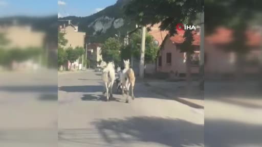 Kütahya'da atları motoruna bağladı, trafiğe çıktı