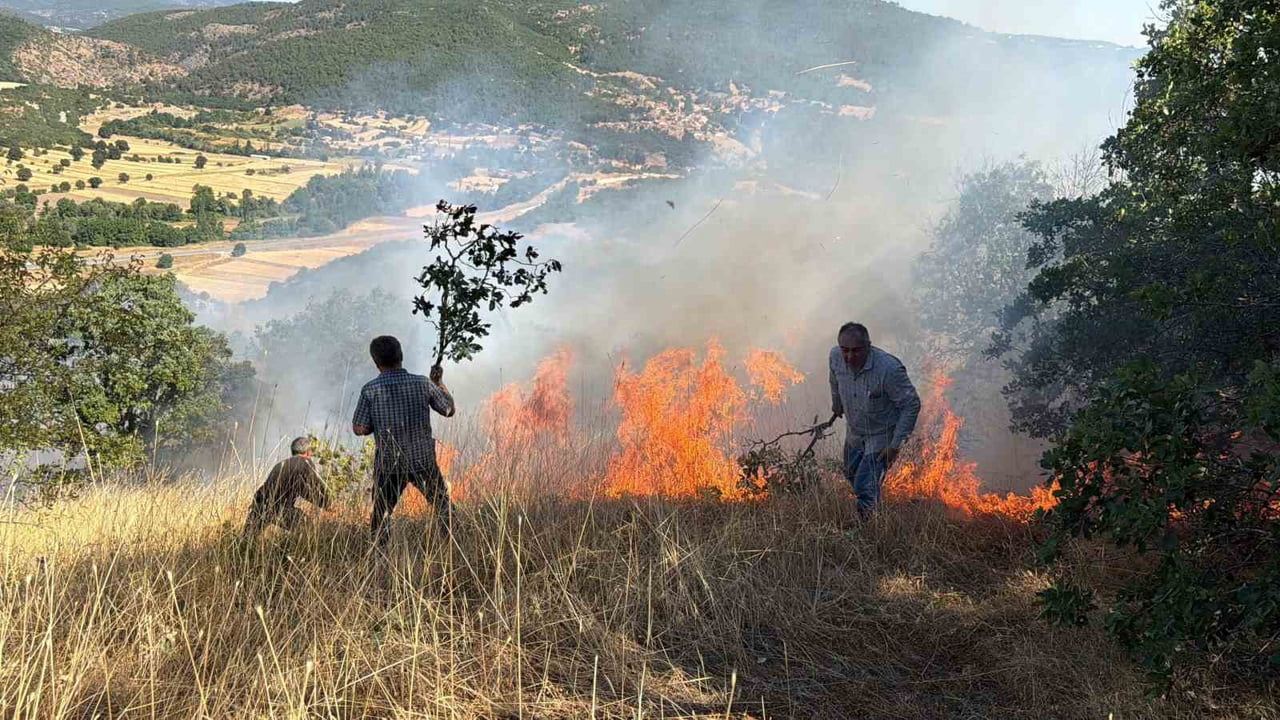 KÜTAHYA'NIN DOMANİÇ İLÇESİNDE TARIM ARAZİSİNDE BAŞLAYARAK ORMANLIK ALANA SIÇRAYAN YANGIN...