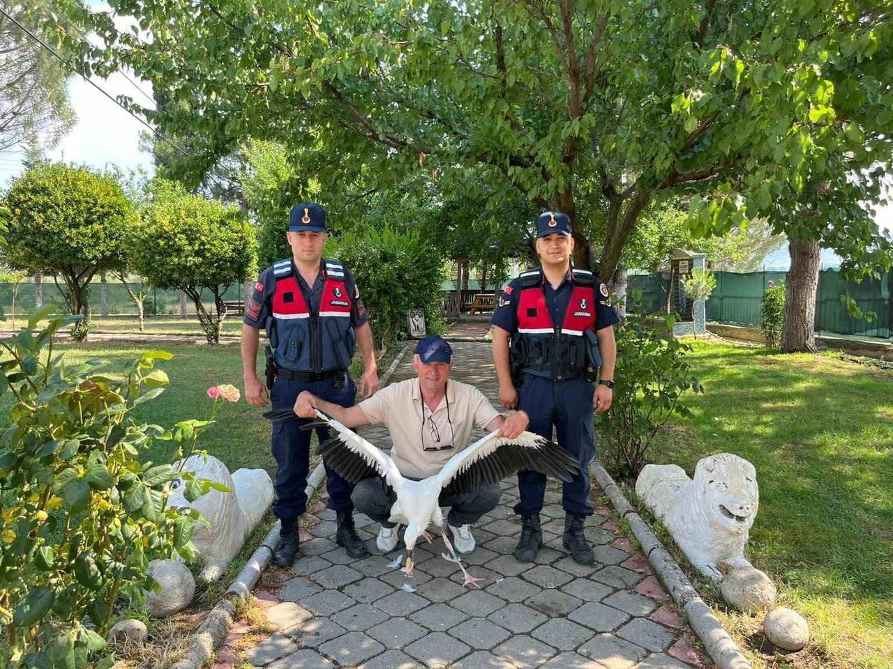 MANİSA'NIN GÖRDES İLÇESİNDE CAMİ BAHÇESİNDE BİTKİN VE YARALI HALDE BULUNAN LEYLEK, VATANDAŞIN...