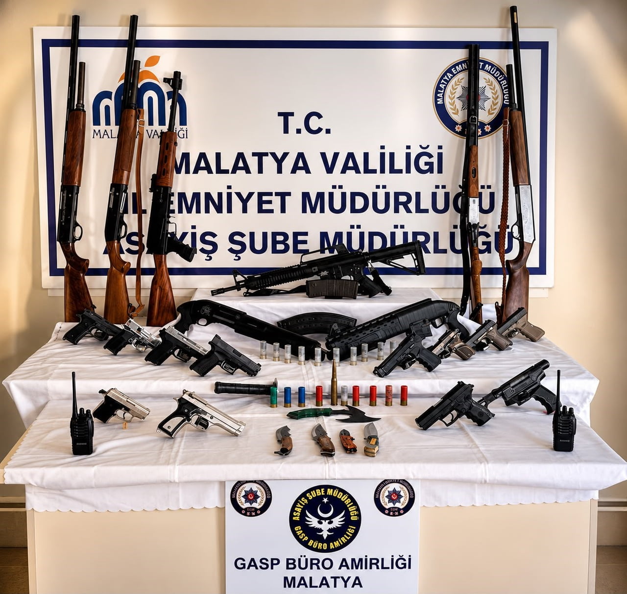 OPERASYONDA ÇOK SAYIDA SİLAH, MÜHİMMAT VE ÇEŞİTLİ SUÇ UNSURLARI ELE GEÇİRİLDİ.