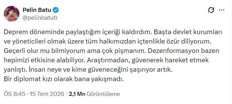 PELİN BATU'NUN AÇIKLAMASI