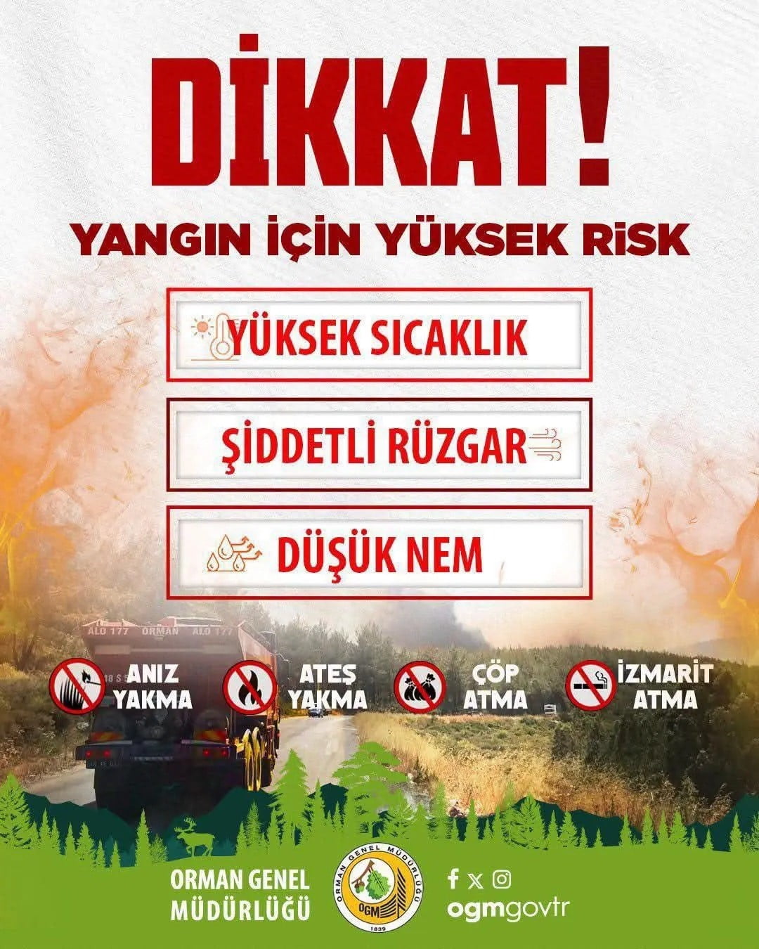 SİNOP VALİLİĞİ, DURAĞAN VE BOYABAT İLÇELERİNDE YÜKSEK YANGIN RİSKİ BULUNDUĞUNU BELİRTEREK...
